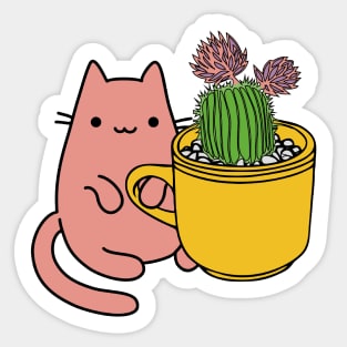 Cactus and happy gardener cat Sticker